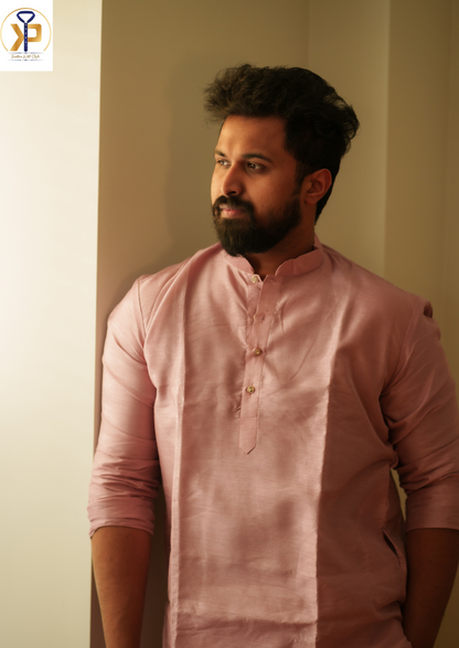 Light Pink Kurta Polo Pant Ensemble