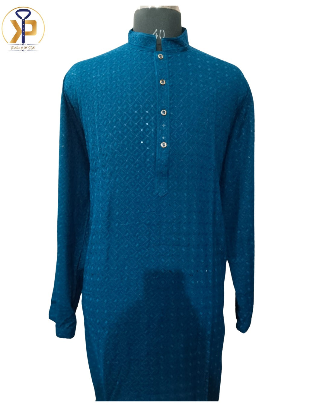 KPD5035 Teal Chikankari Plus Size Kurta Pyjama