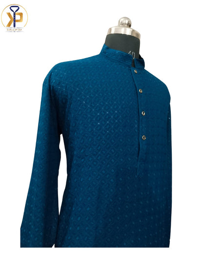 chikankari dark blue kurta pyjama