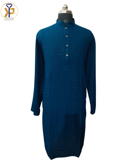 dark blue chikankari set men kurta