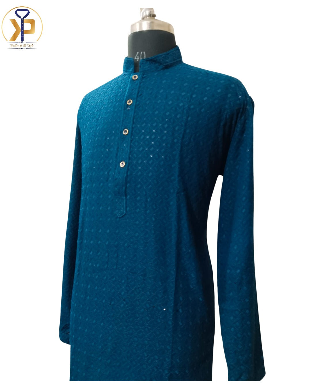 KPD5035 Teal Chikankari Plus Size Kurta Pyjama