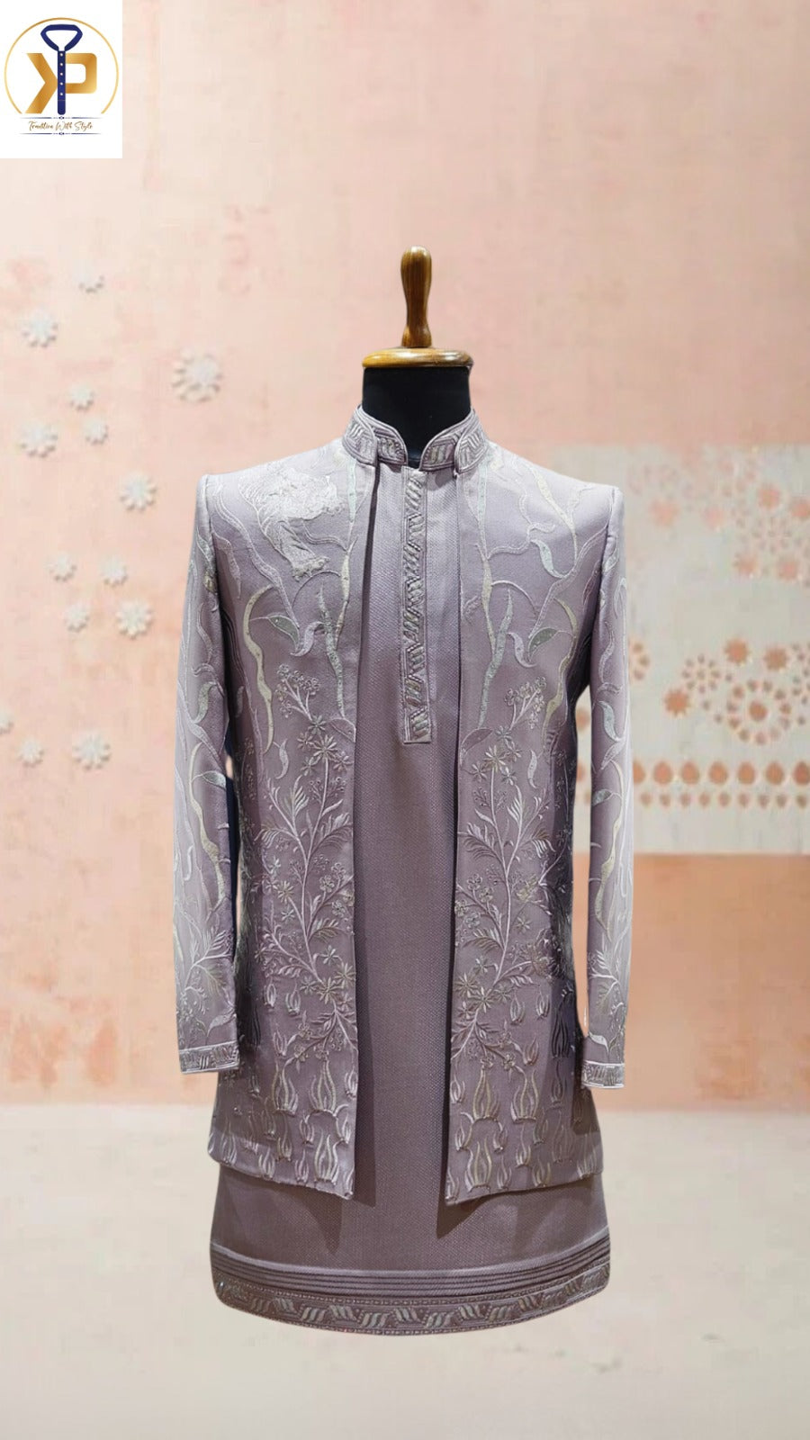 Lavender Indo Western Set For Men Wedding