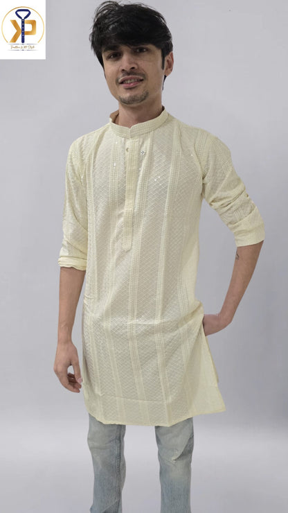 cream kurta pyjama for men