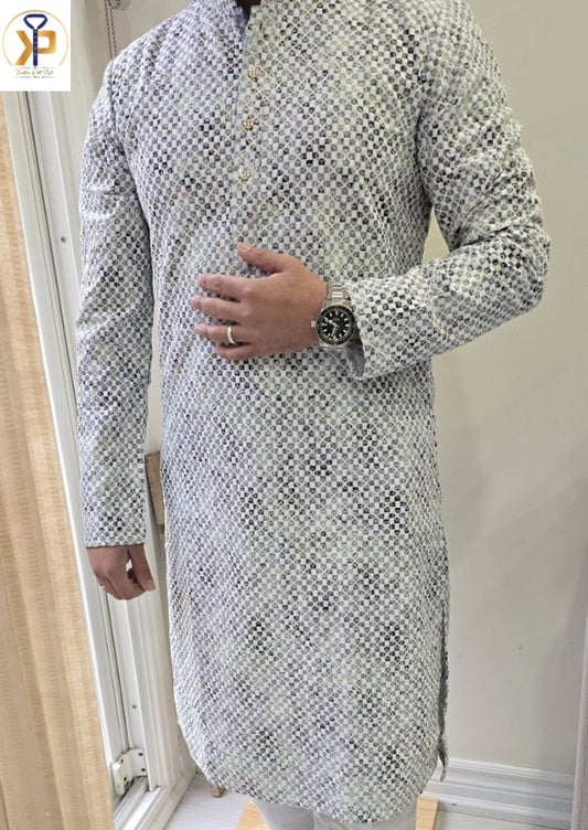 KPD5064 Grey Black Sequence Work Kurta Pyjama Set