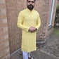 KPD5057 Yellow Mango Shade Chikankari Sequence Kurta Pyjama Set For Men