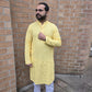 KPD5057 Yellow Mango Shade Chikankari Sequence Kurta Pyjama Set For Men