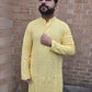 KPD5057 Yellow Mango Shade Chikankari Sequence Kurta Pyjama Set For Men