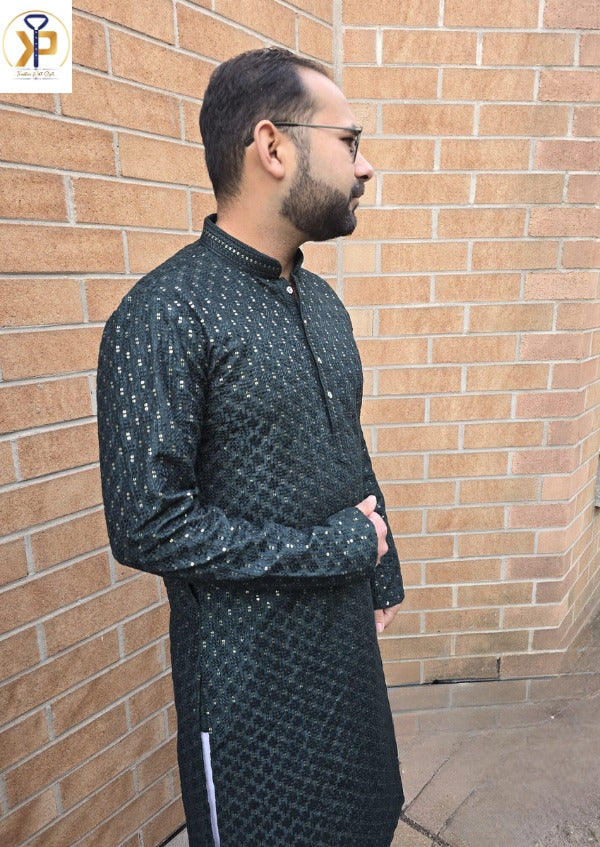 KPD5055 Dark Green Kurta Pyjama For Men