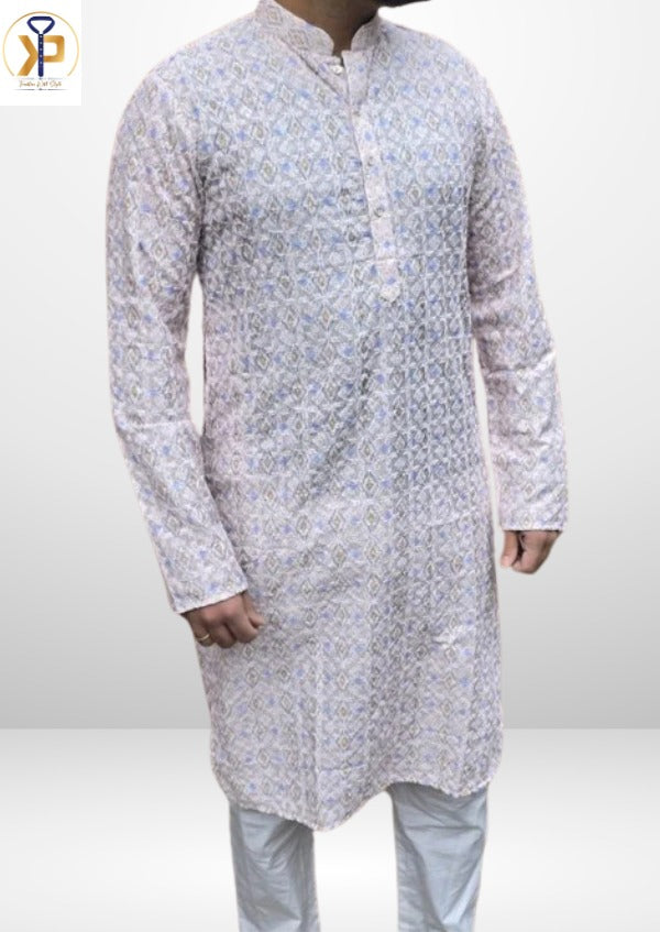 KPD5061 Chikankari Sequence Beige White Shade Kurta Pyjama Set