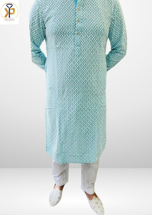 KPD5060 Chikankari Sequence Blue White Kurta Pyjama Set