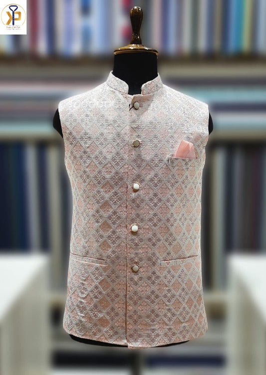 KPJ7013 Peach Designer Nehru Jacket For Men