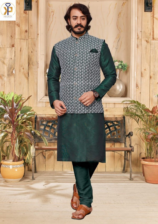 KPJ7009 Dark Green Nehru Jacket For Men