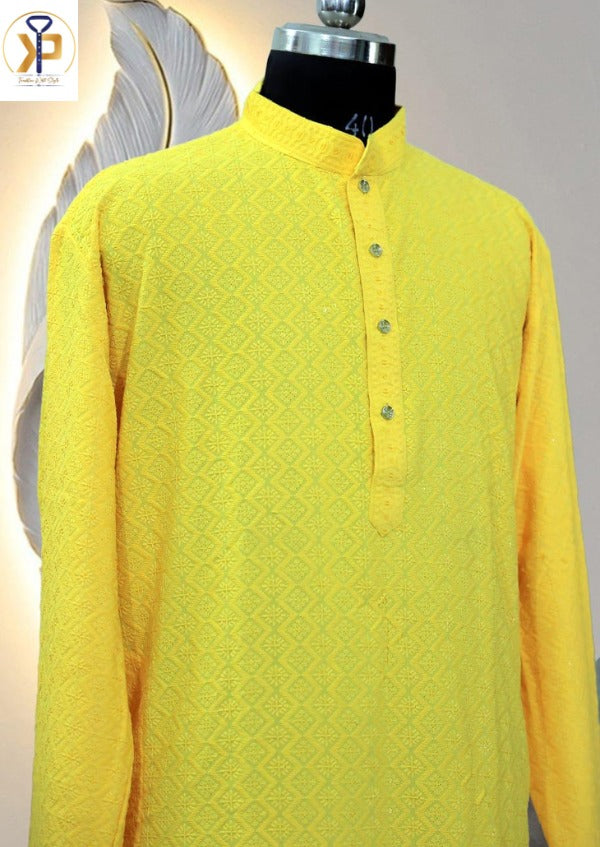 yellow kurta pyjama for men