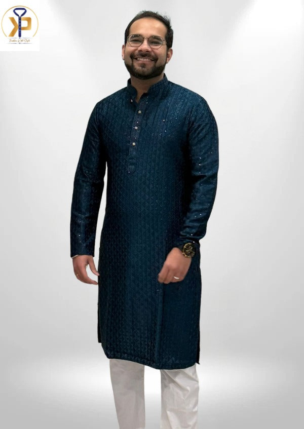 teal kurta pyjama for men