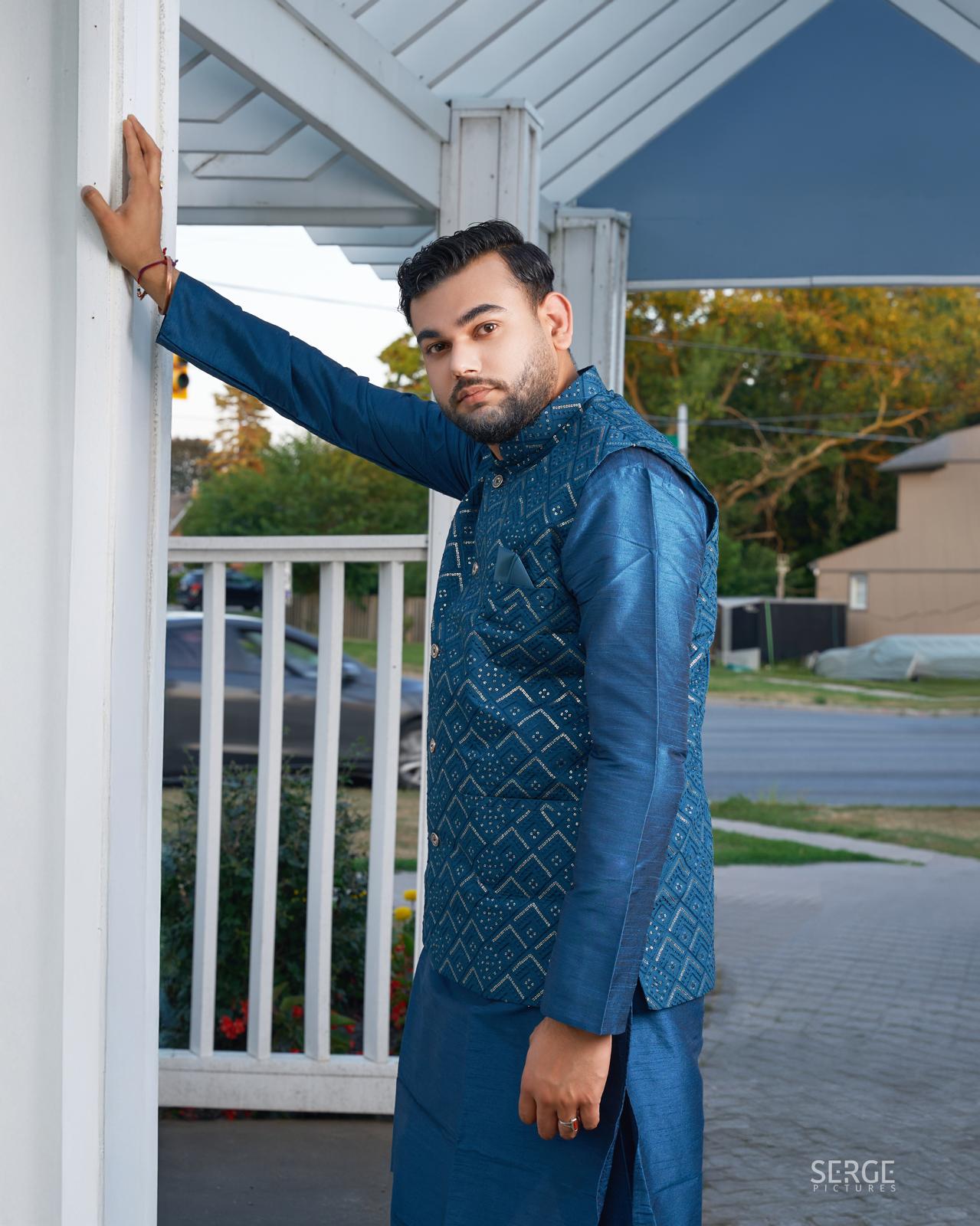 KPJ7066 Teal Designer Nehru Jacket Set - Kurtapyjama.ca