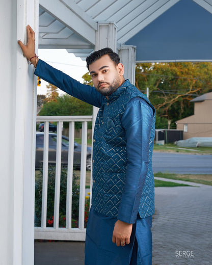 KPJ7066 Teal Designer Nehru Jacket Set - Kurtapyjama.ca