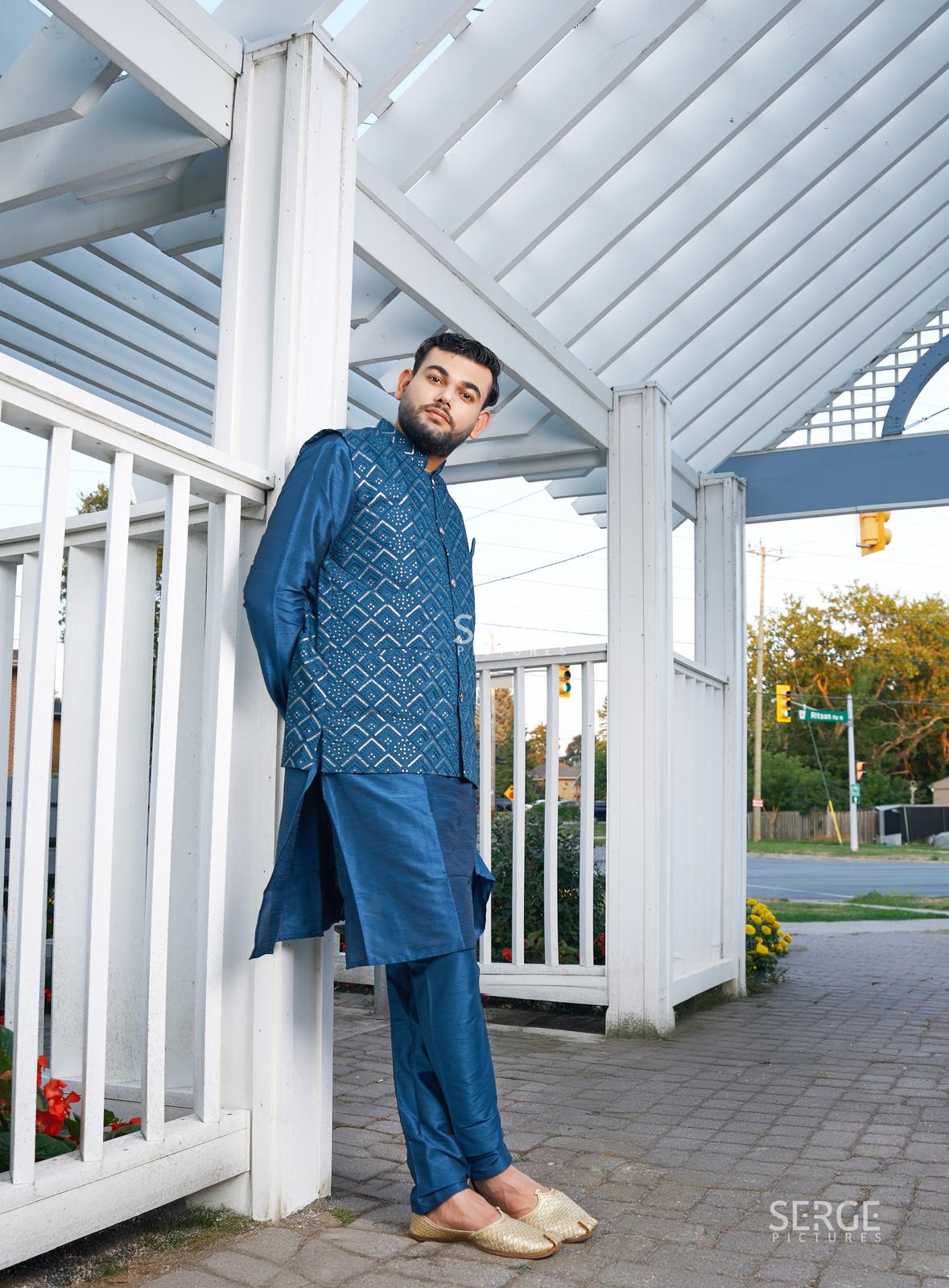 KPJ7066 Teal Designer Nehru Jacket Set - Kurtapyjama.ca