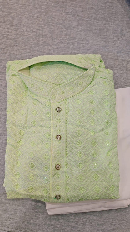 KPD5159 Plus Size Light Pastel Green Kurta Set - Kurtapyjama.ca