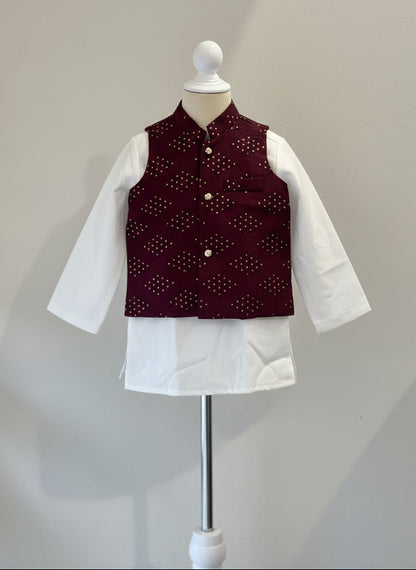 white kurta and mirror work nehru jacket kids