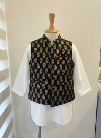 white kurta and black nehru jacket kids