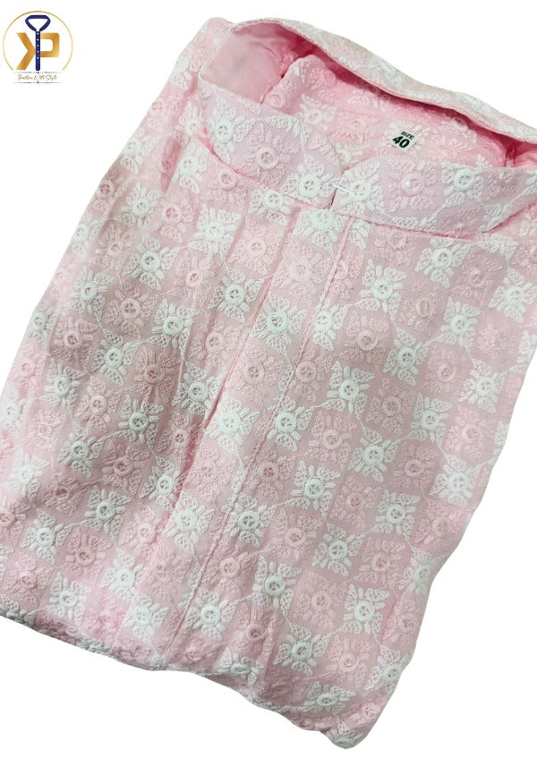 KPD5045 Pink Chikankari Kurta Pyjama For Men