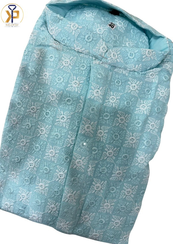 KPD5046 Light Blue Chikankari Kurta Pyjama For Men