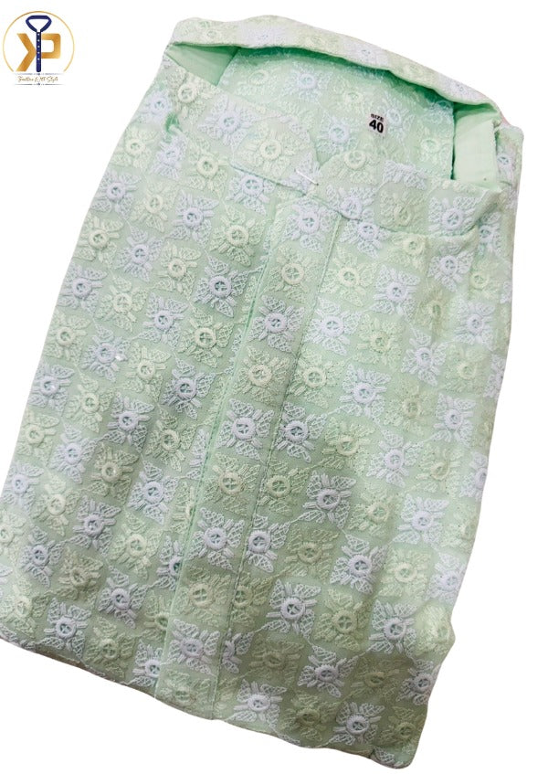 KPD5047 Light Green Chikankari Kurta Pyjama For Men