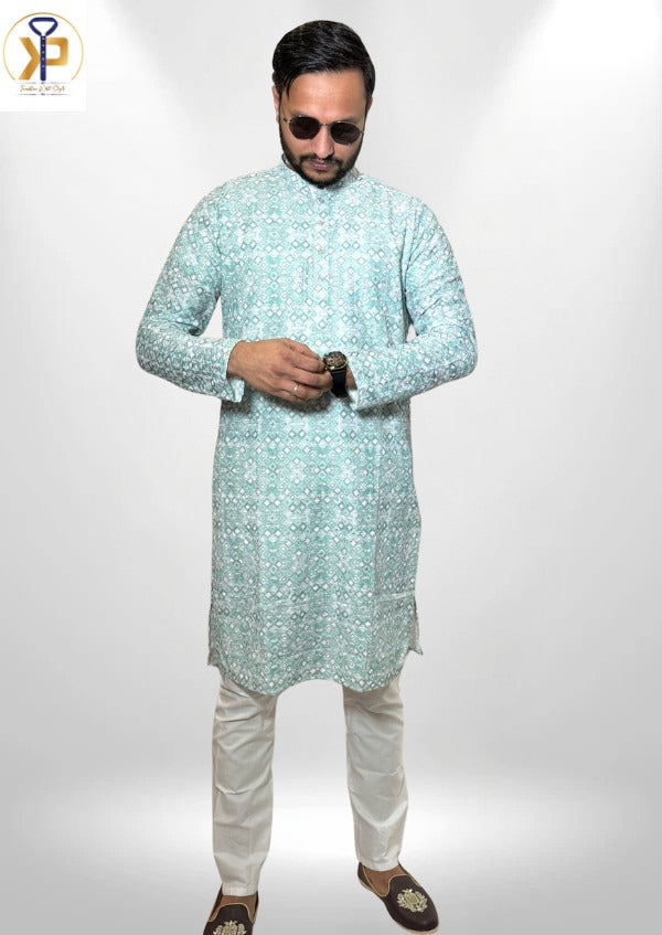 light blue kurta set for men