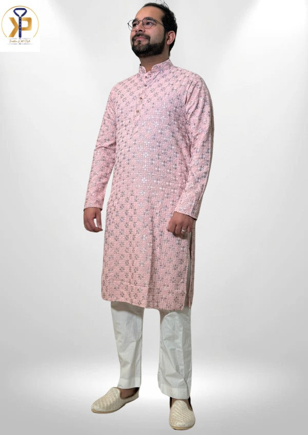 designer pink kurta pyjama for men