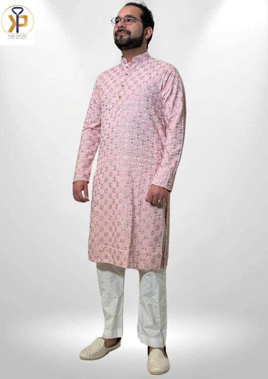 designer pink kurta pyjama for men