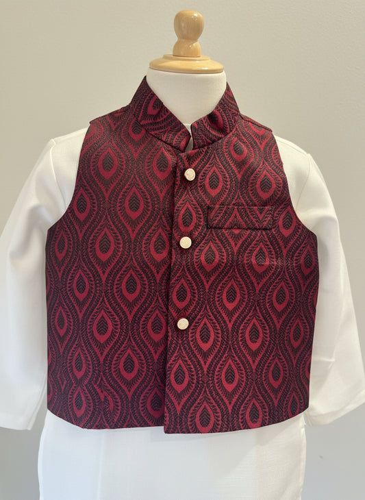 white kurta and maroon nehru jacket kids