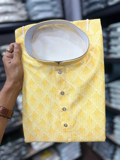 KPD6250 Yellow Diamond Print Kurta Pyjama Set
