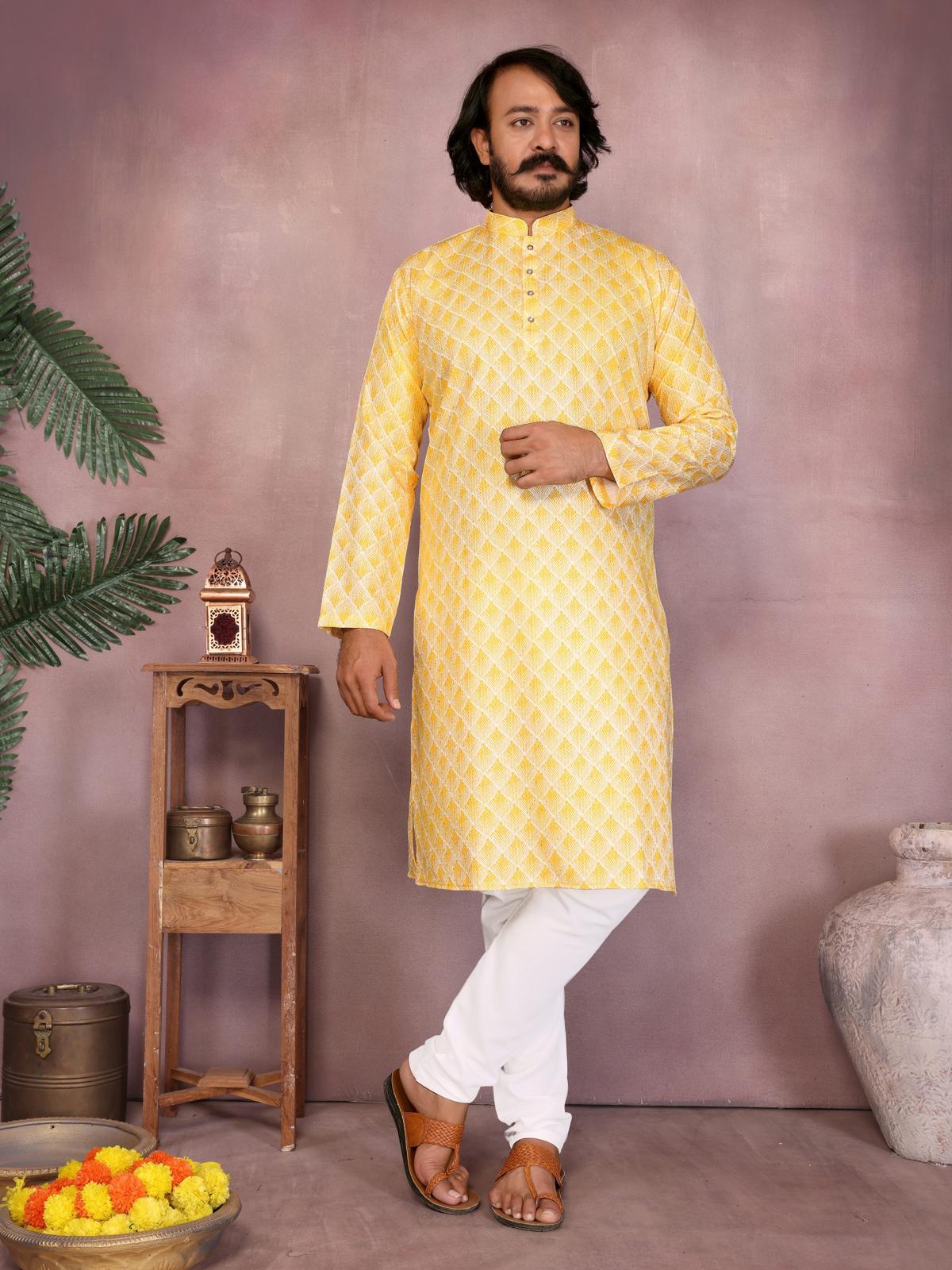 KPD6250 Yellow Diamond Print Kurta Pyjama Set