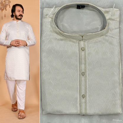 KPD6272 Cream Jacquard Kurta Pyjama Set