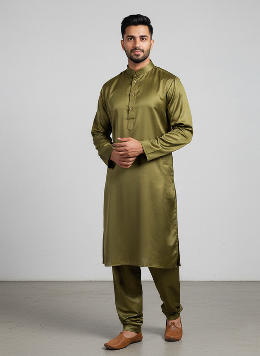 KPC1042 Olive Plain Kurta Pyjama