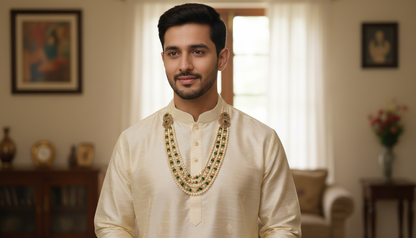 KPM0006 Gold, White and Green Design Mala