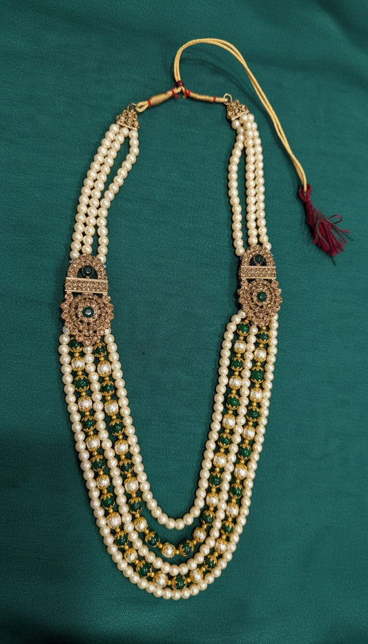 KPM0006 Gold, White and Green Design Mala