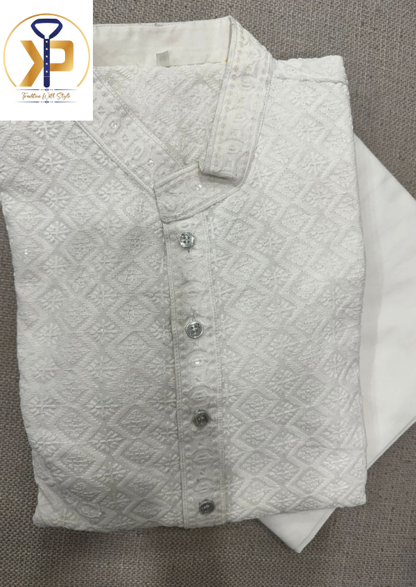 white chikankari plus size kurta pyjama