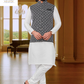 white kurta set with designer jacket