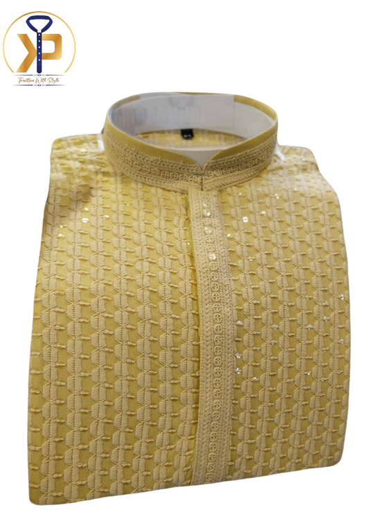 lucknowi style yellow kurta pyjama for men
