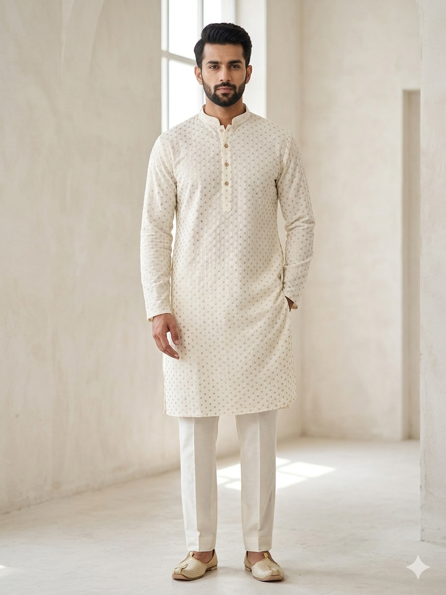 KPD6241 White Heavy Sequins Work Kurta With Lining