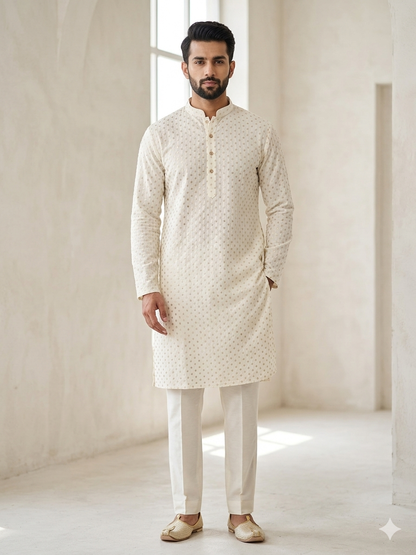 KPD6241 White Heavy Sequins Work Kurta With Lining