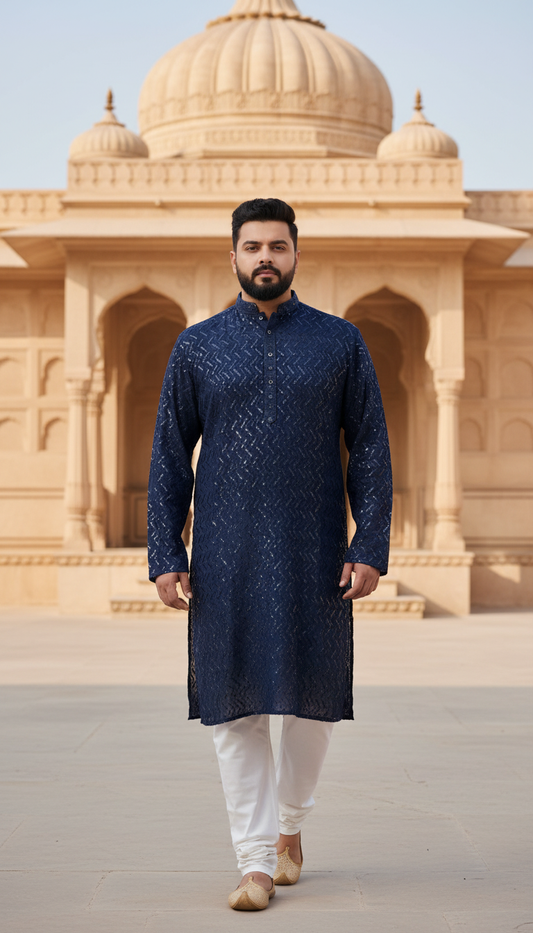 KPD6132 Blue Sequence Kurta Pyjama Set