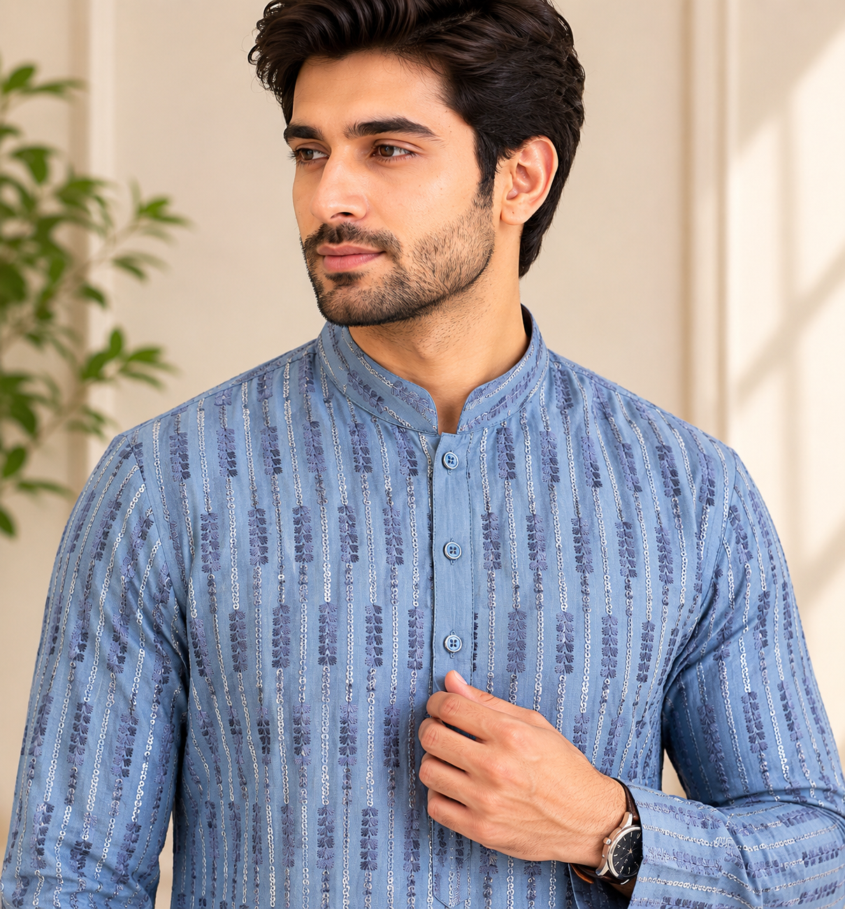 KPD6242 Blue Heavy Sequins Work Kurta With Lining