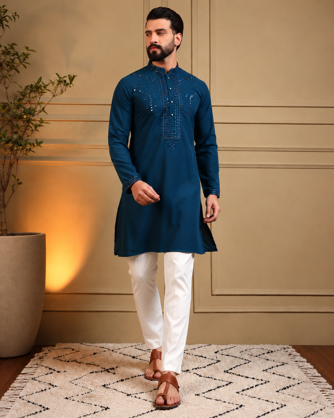 KPD6258 Navy Blue Mirror Work Kurta Pyjama Set