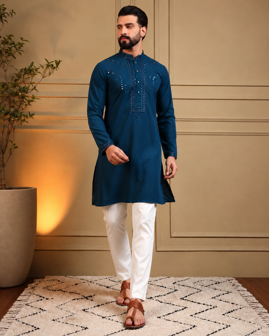 KPD6258 Navy Blue Mirror Work Kurta Pyjama Set