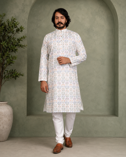 KPD6253 White Pastel Floral Print Kurta Pyjama Set