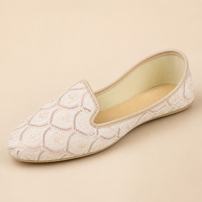 KPL0058 Cream Rose Gold Sequins Jutti Khussa For Men