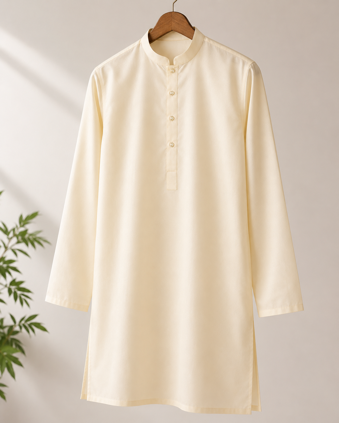 KPC1044 Plain Cream Kurta Pyjama Set