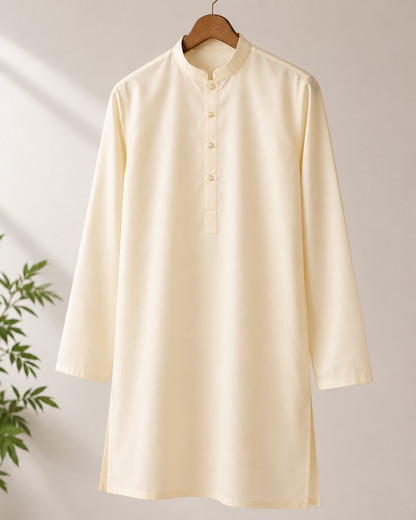 KPC1044 Plain Cream Kurta Pyjama Set